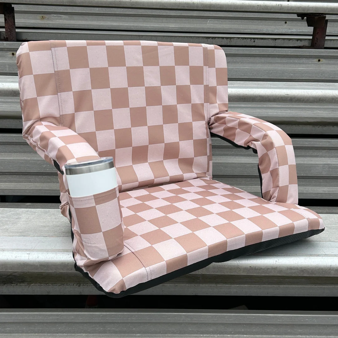 Speckled Beige Checkerboard 23" Stadium Seat with Armrests - Image 5