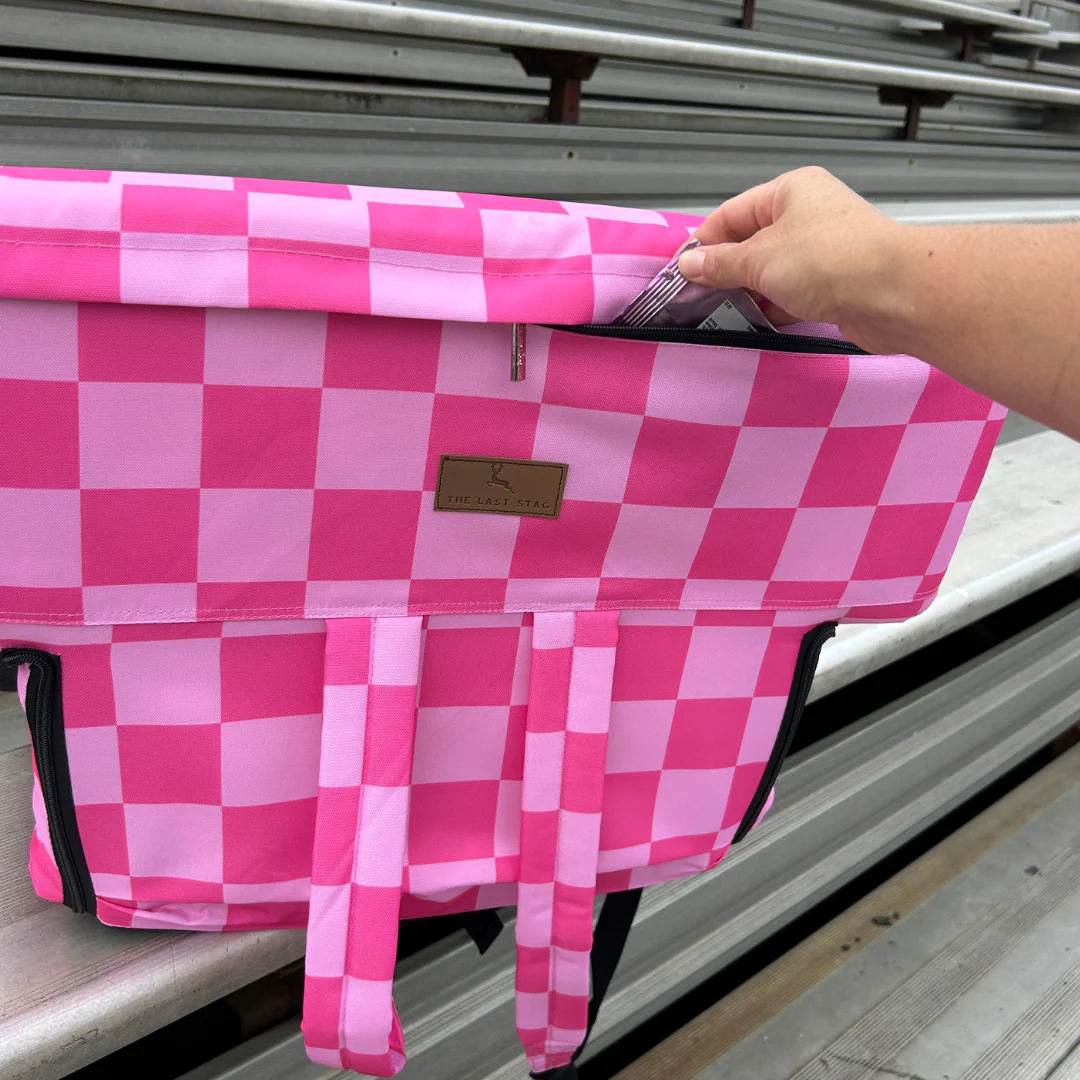 Heated Pink Checkerboard 23" Stadium Seat with Armrests - Image 6
