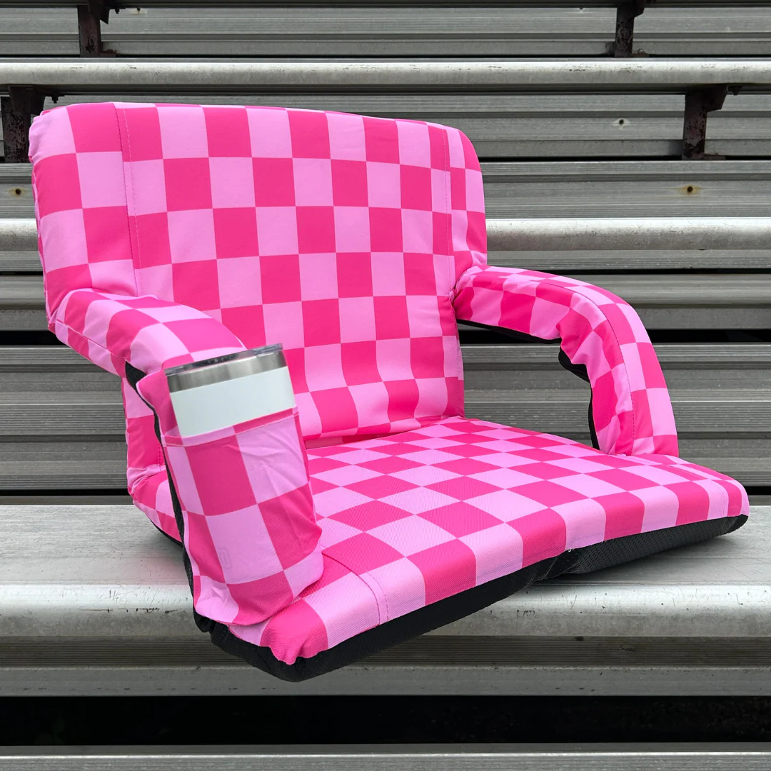 Pink Checkerboard 23" Stadium Seat with Armrests - Image 4