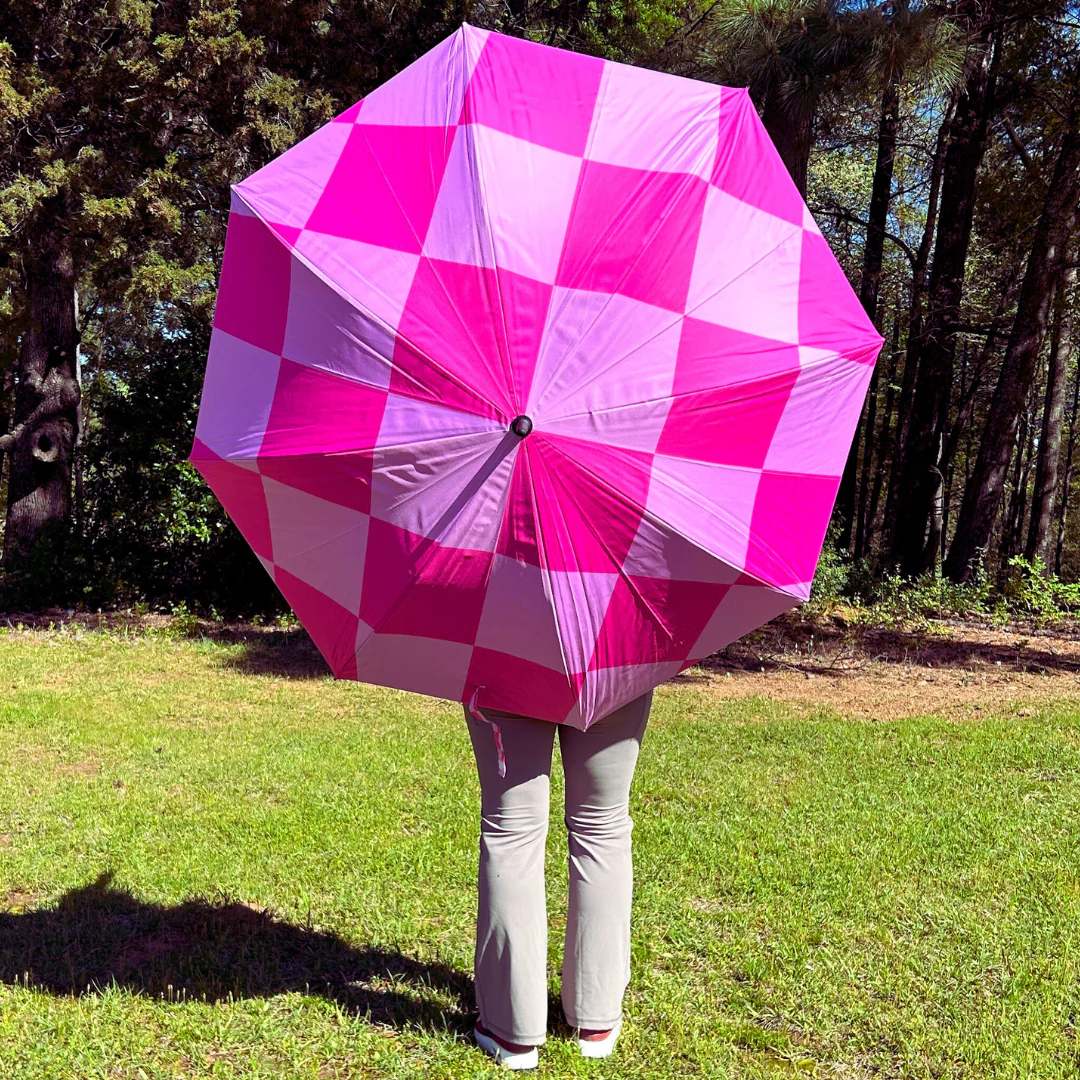 Pink Checkerboard - UPF 50+ Large Golf Umbrella - Image 3
