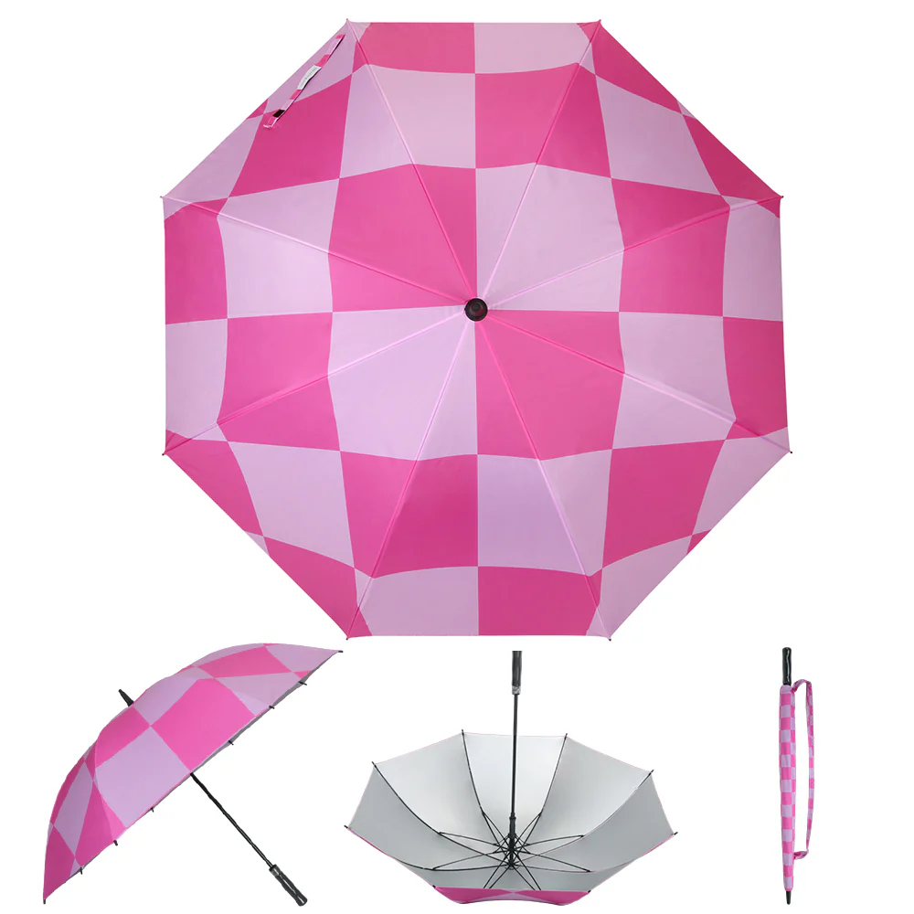 Pink Checkerboard - UPF 50+ Large Golf Umbrella - Image 4