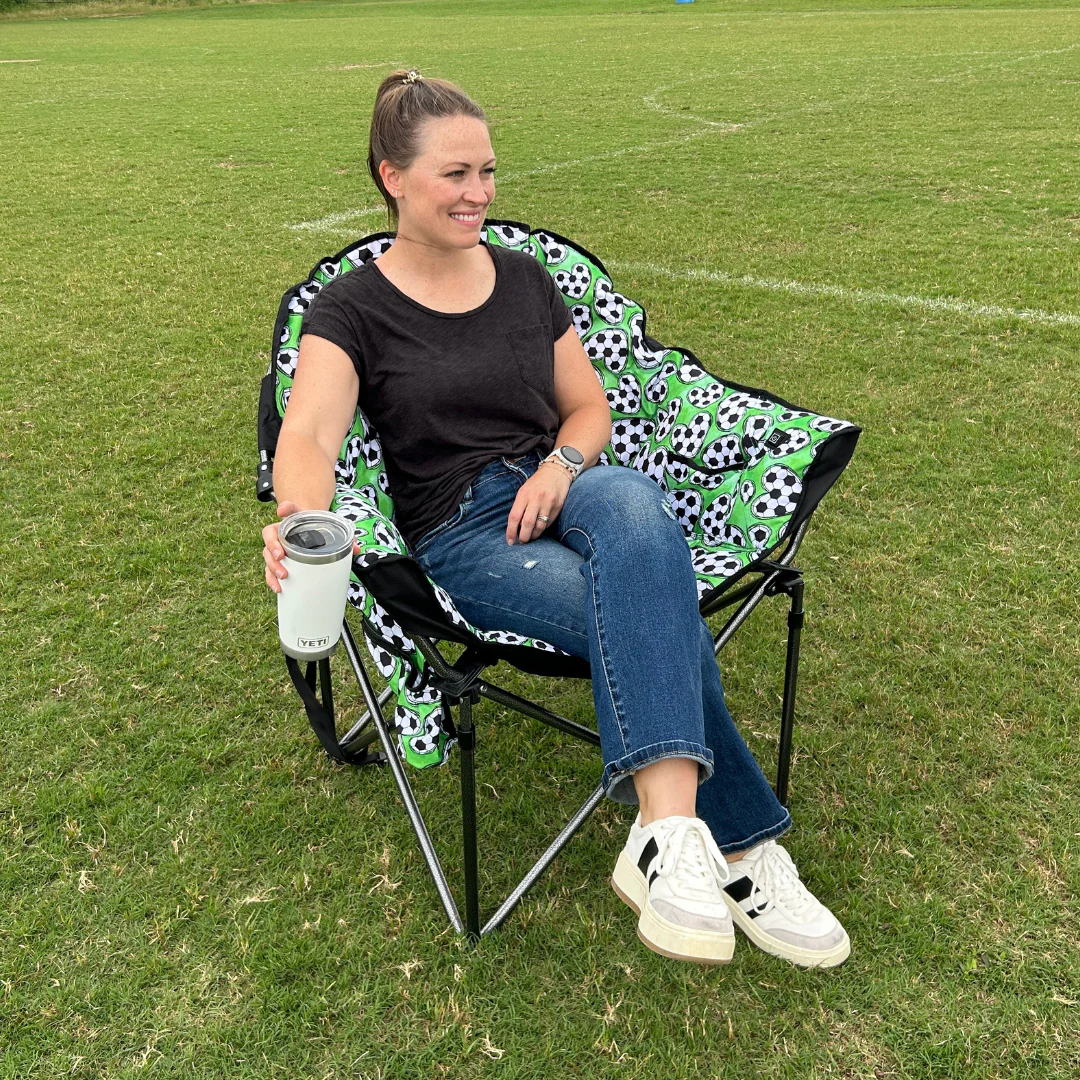 Soccer Hearts - Green - Heated Camping Chair - Image 4